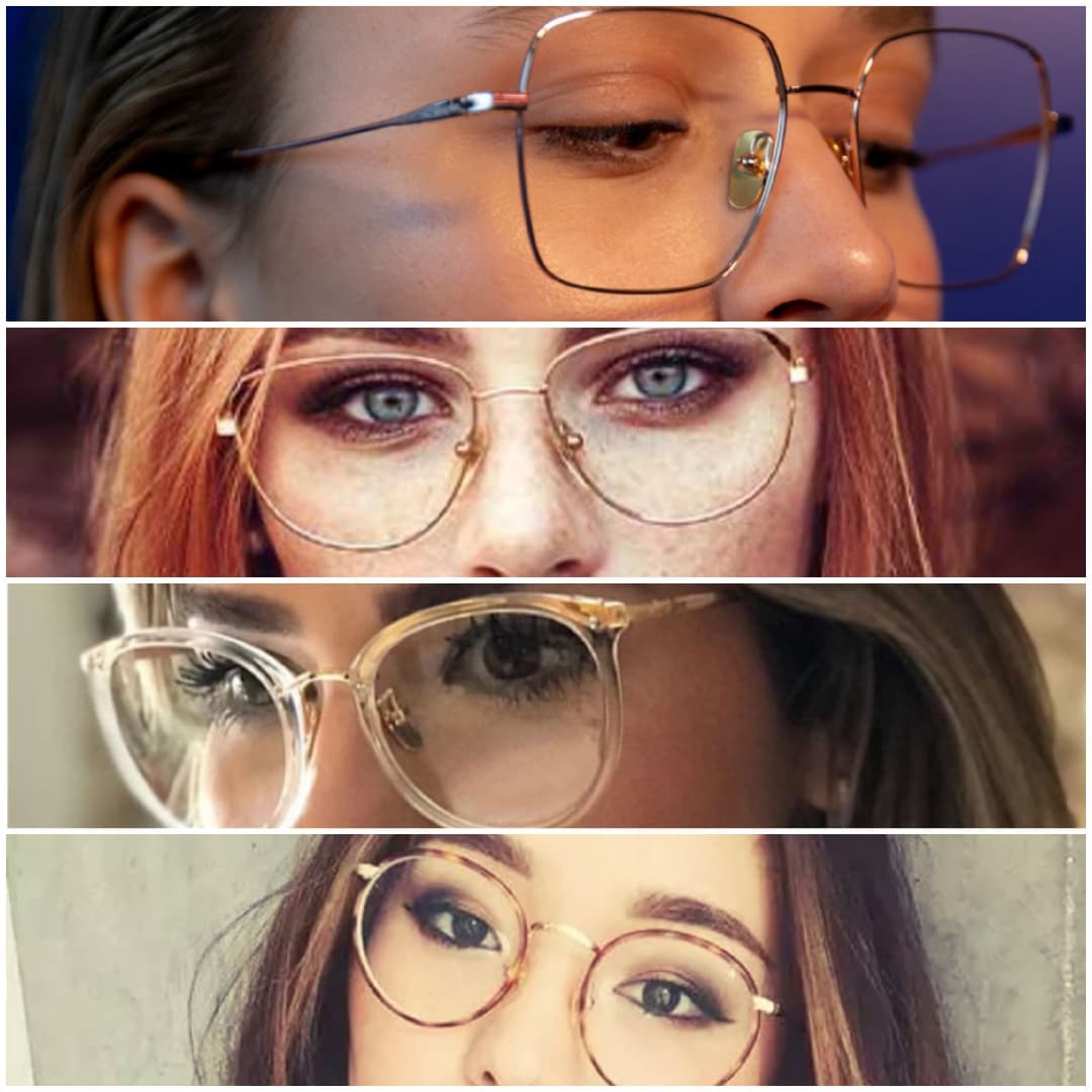 Vier brillenstijlen close-up collage